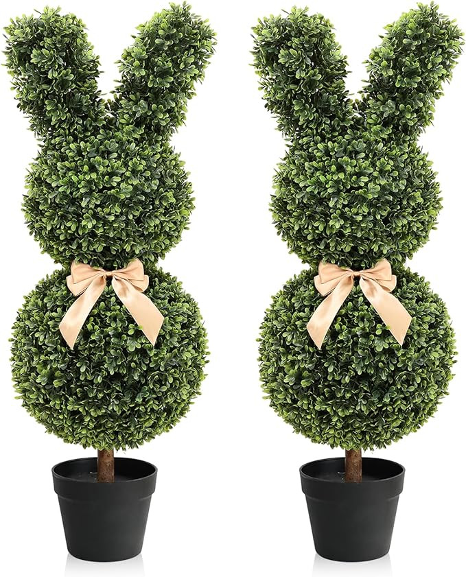 momoplant Easter Artificial Bunny Boxwood Topiary 35inch Faxe Bunny Shaped Topiary Trees with Pla... | Amazon (US)