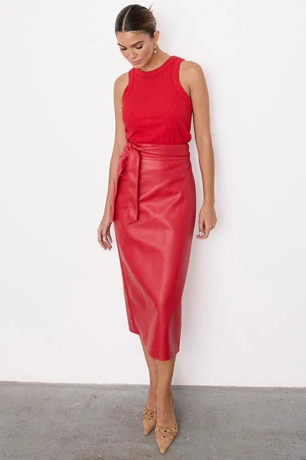 Deep Red Vegan Leather Jaspre Skirt | Never Fully Dressed US