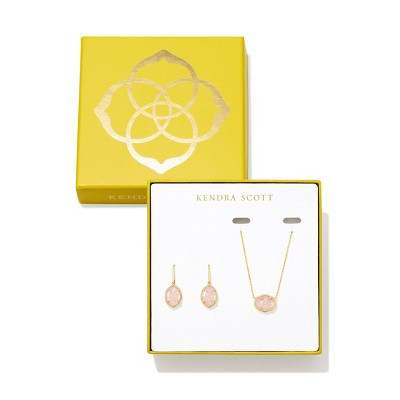 Kendra Scott Henley Drop Earrings And Pendant Necklace - Gold/Blush Iridescent Glitter Glass One Size | Target