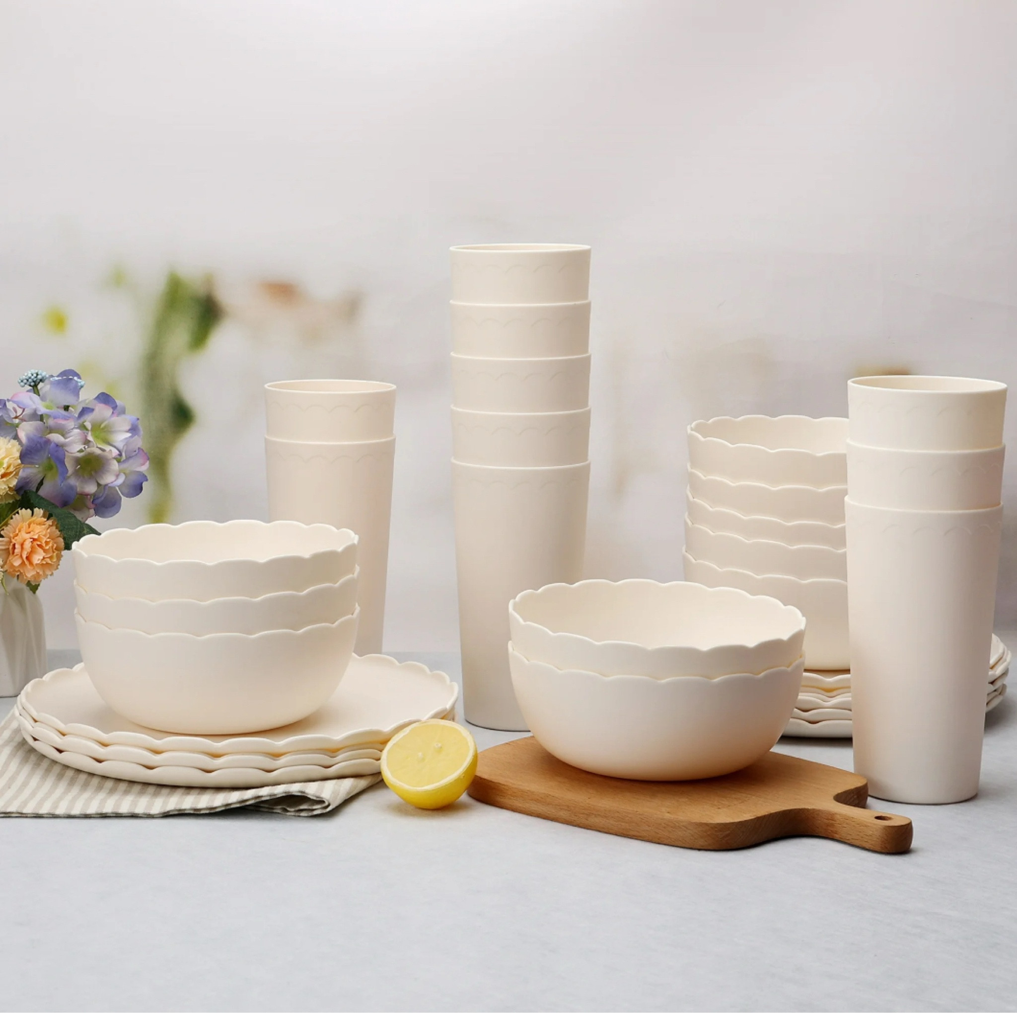 Under $15 🤍, Mainstays 30-Piece Plastic Scalloped Dinnerware 

#LTKHome #LTKSaleAlert #LTKFindsUnder50