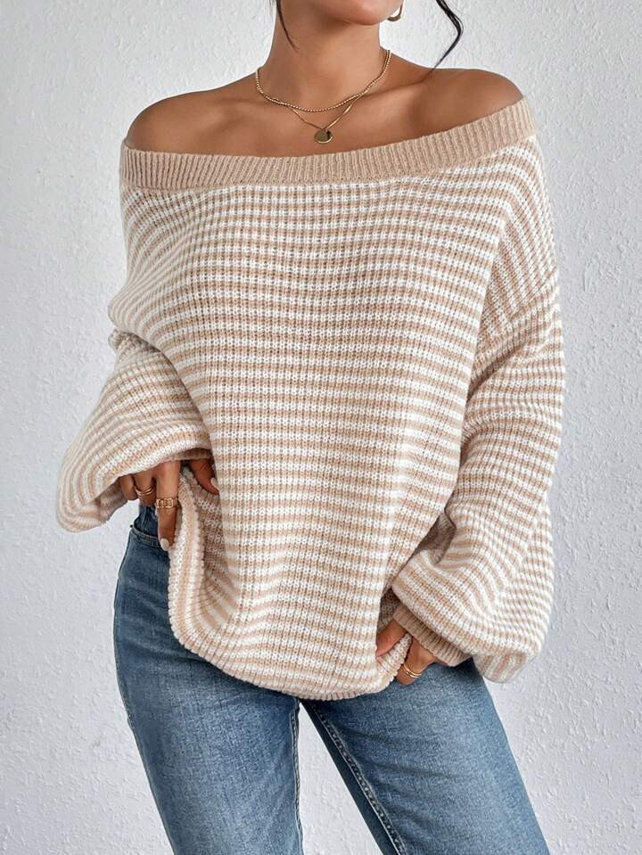 SHEIN LUNE Striped Pattern Drop Shoulder Sweater | SHEIN USA | SHEIN