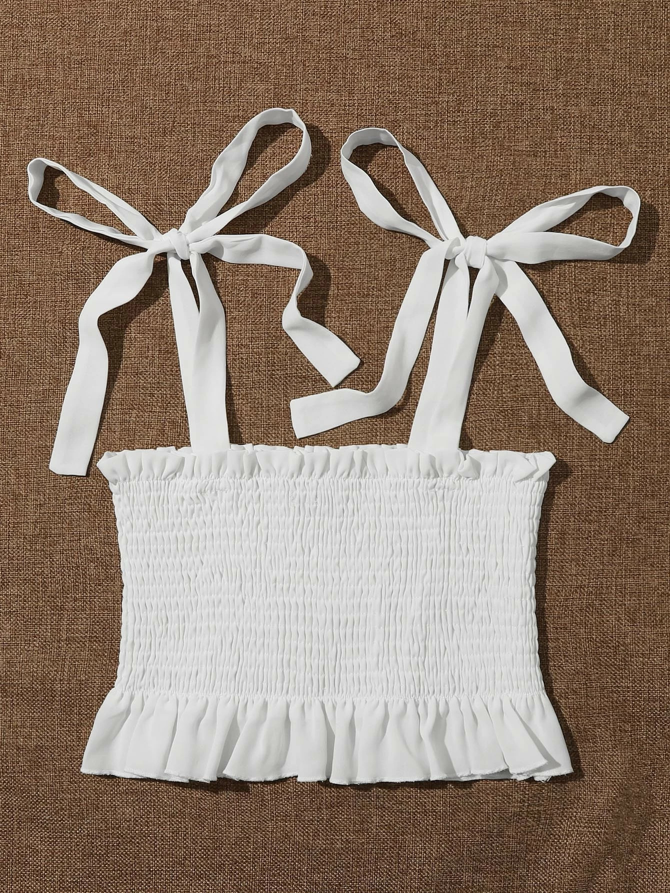 Knot Straps Shirred Peplum Cami Top | SHEIN