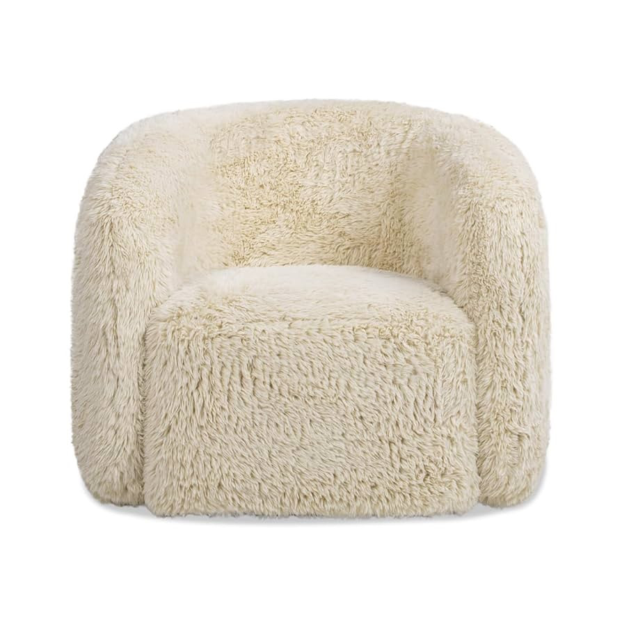 Jennifer Taylor Home Colt 33" Fur Swivel Upholstered Barrel Accent Arm Chair, Cream Beige Faux Fu... | Amazon (US)