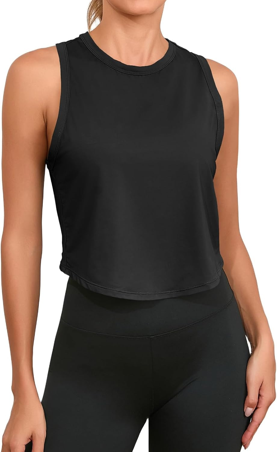 Fisoew Womens Workout Cropped Tank Tops Racerback Sleeveless Crewneck Running Yoga Active Shirts | Amazon (US)