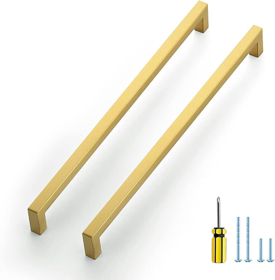 Ravinte 10 Pack Gold Cabinet Pulls 12-3/5 Inch Brushed Brass Kitchen Cabinet Handles Gold Square ... | Amazon (US)