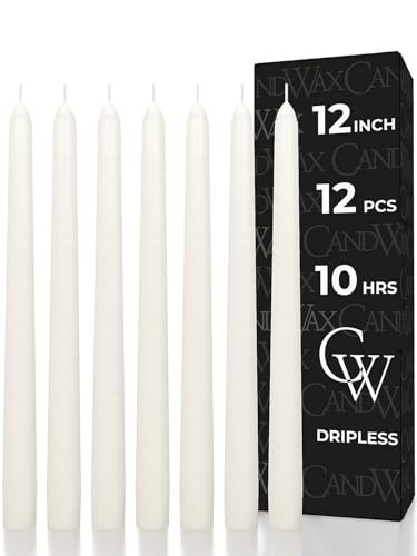 CANDWAX Candle Set of 12 Ivory Taper Candles 12 inch - No Drip and Ideal for Wedding Use - Long Burning and Unscented Candlesticks - Ivory Candles | Amazon (US)