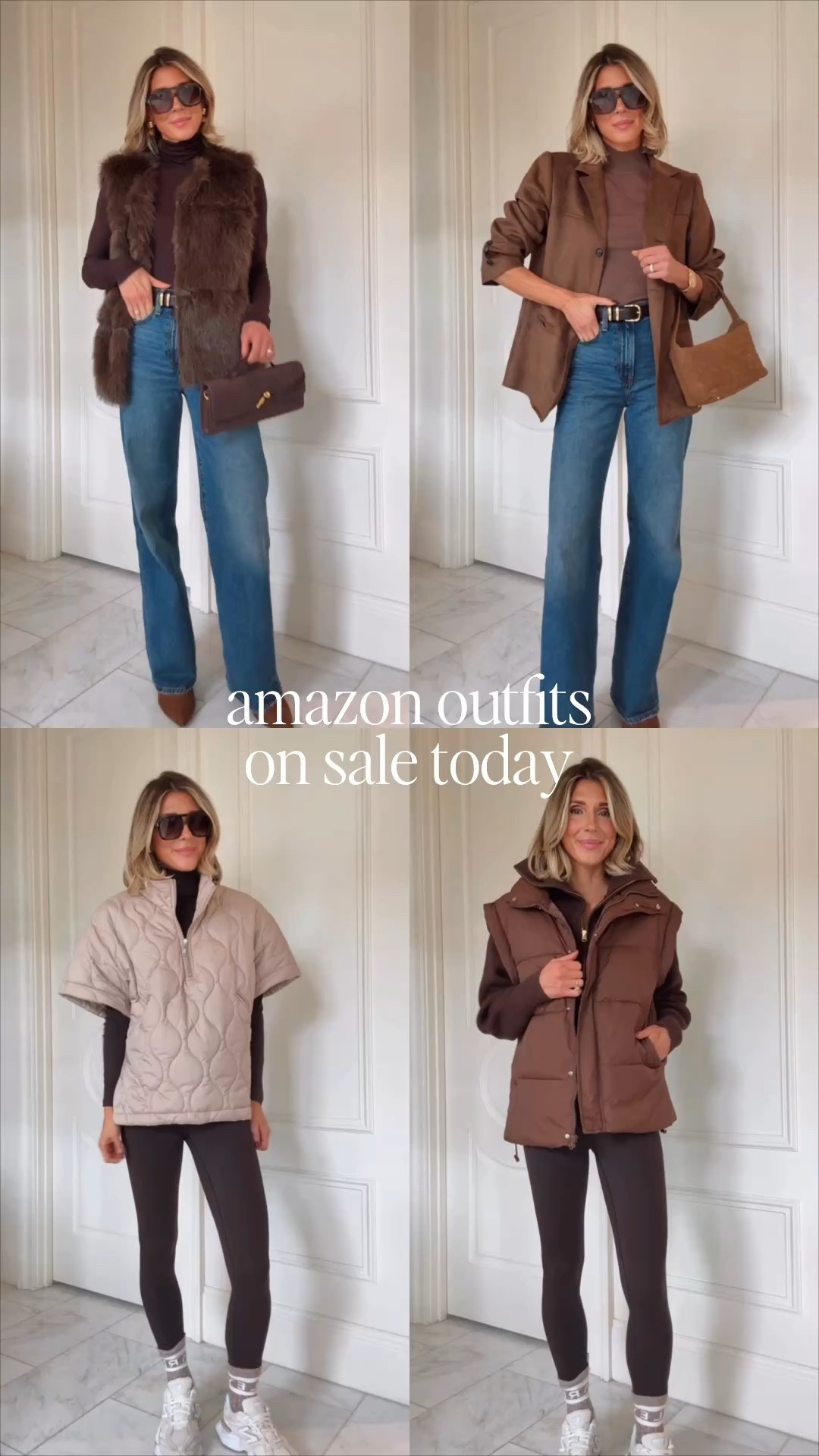Some of my favorite fashion picks from @amazon prime day deals! I'm wearing size small fits tts #ad #founditonamazon

Brown faux vest 
Boots khaki and brown 
Quilted vest is khaki 