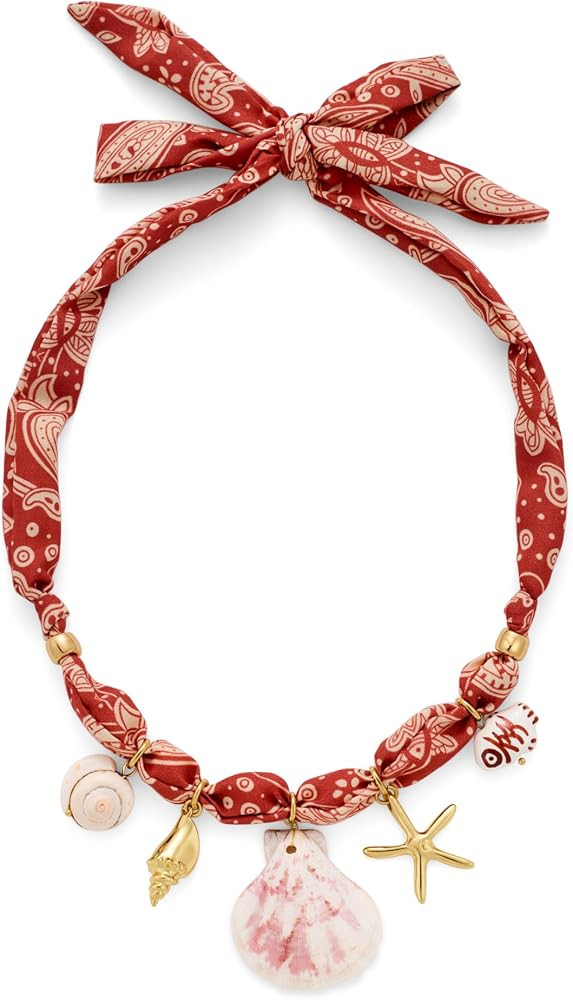 Scarf Necklace with Charms Heart Choker Necklace Shell Necklace Bandana Necklac Statement Choker ... | Amazon (US)