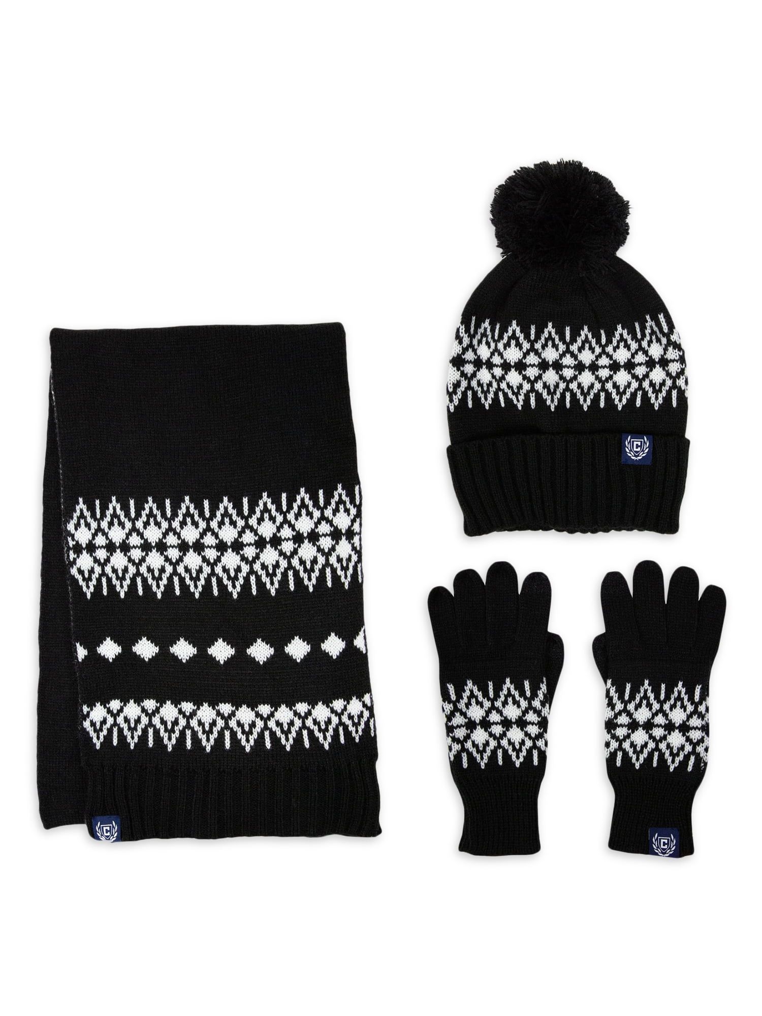 Chaps Brand Women's Fairisle Knit 3 Piece Scarf, Beanie Style Hat and Glove Set | Walmart (US)