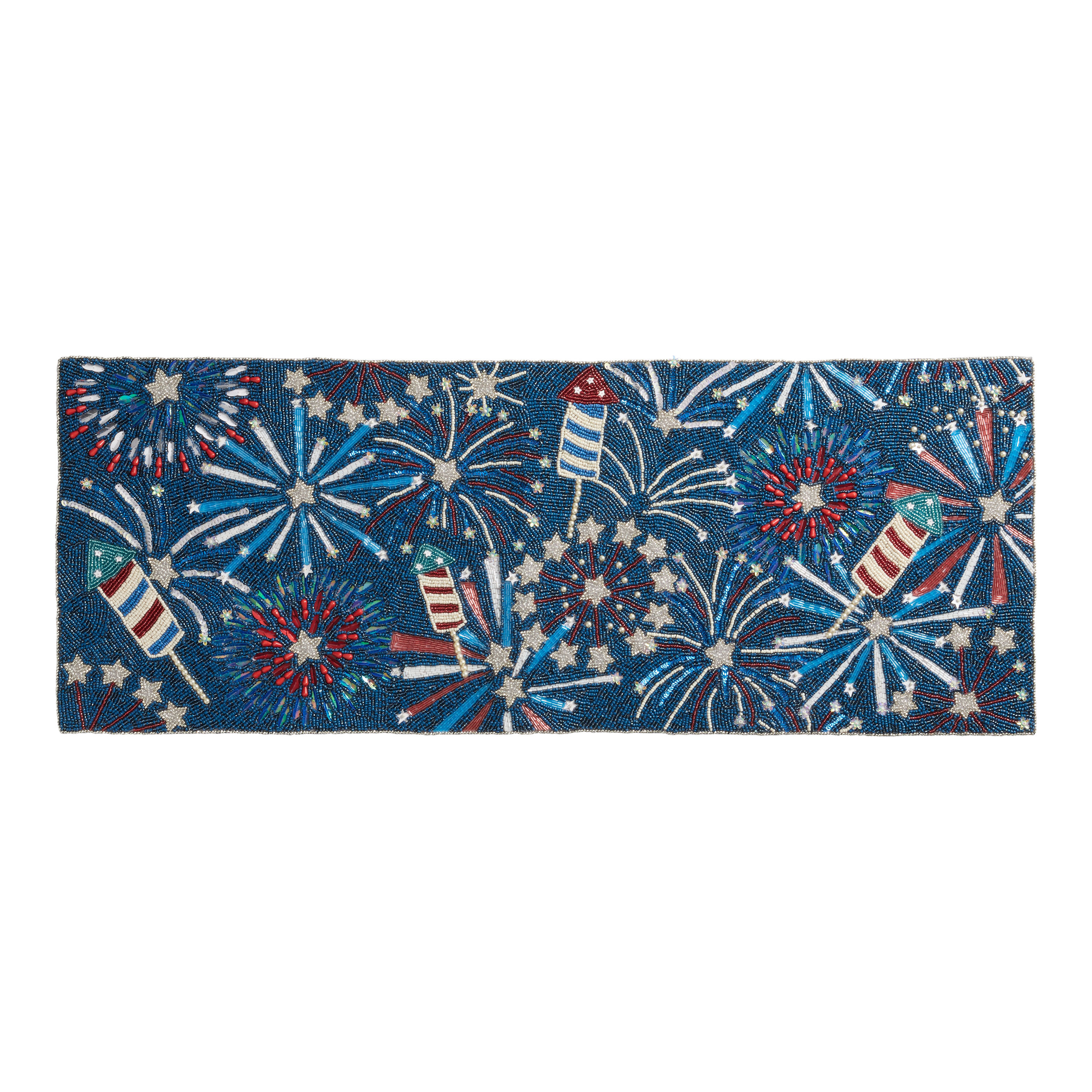Red, White and Blue Firework Rocket Beaded Table Runner | World Market
