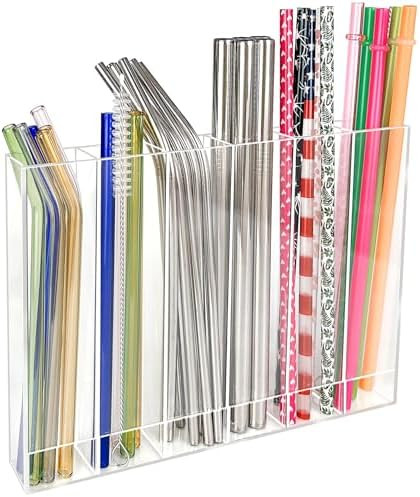 9.6” Large Acrylic Straw Holder for Cabinet Door - 6 compartments, easy to clean, Reusable Tumb... | Amazon (US)
