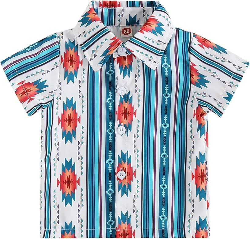 Western Baby Boy Clothes Short Sleeve Cowboy Button Down T-Shirt Tops One Piece Summer Clothes 3M... | Amazon (US)