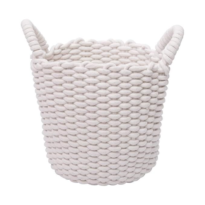 LUFOFOX Cotton Rope Woven Storage Basket with Handles Children Toy Nursery Basket White Round Lau... | Amazon (US)