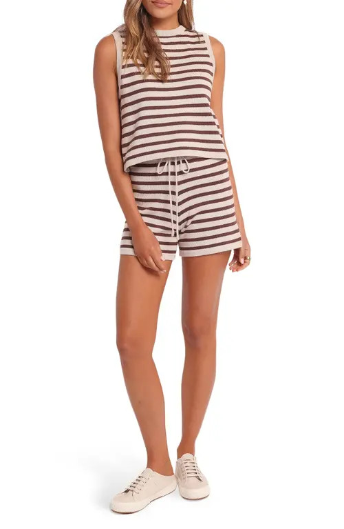 Petal & Pup Ilona Stripe Knit Tank & Shorts Set in Brown/cream at Nordstrom, Size Large | Nordstrom