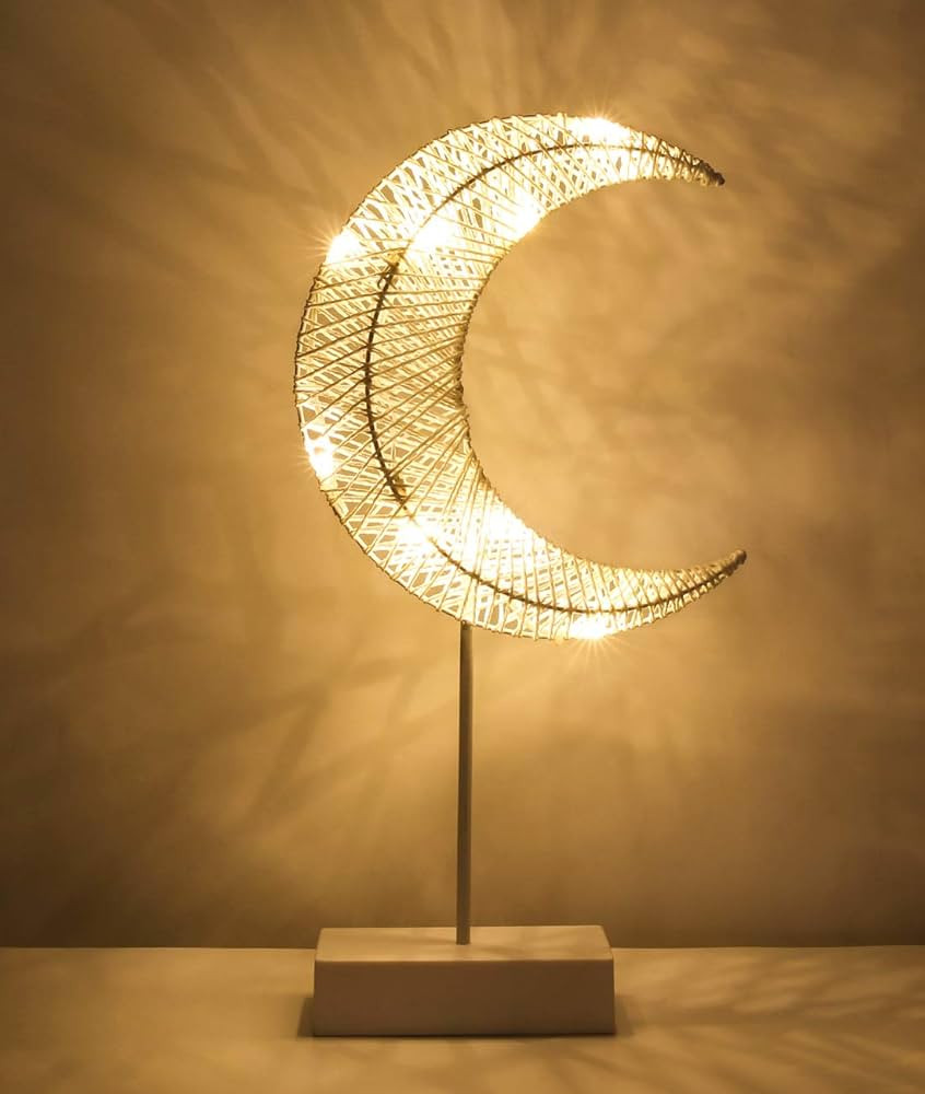 Lewondr Decorative Table Lamp, Battery Powered Christmas Moon Shape Ramadan Desk Lamp, Winding Th... | Amazon (US)