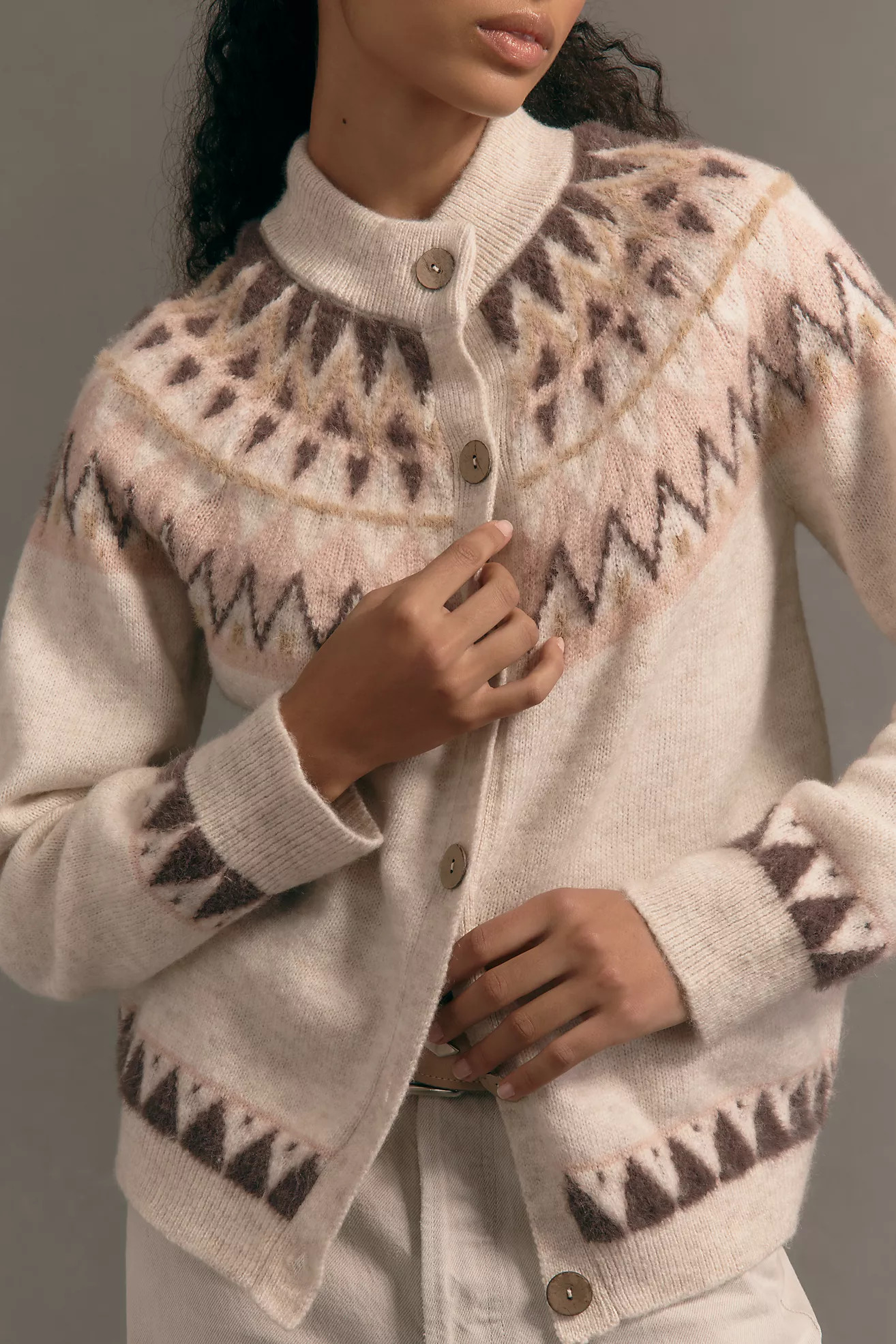 Pilcro Crew-Neck Cozy Fairisle Cardigan Sweater | Anthropologie (US)