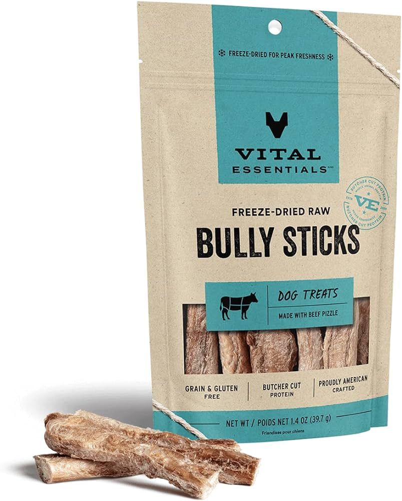 Vital Essentials Freeze Dried Raw Single Ingredient Dog Treats, Bully Sticks, 1.4 oz | Amazon (US)