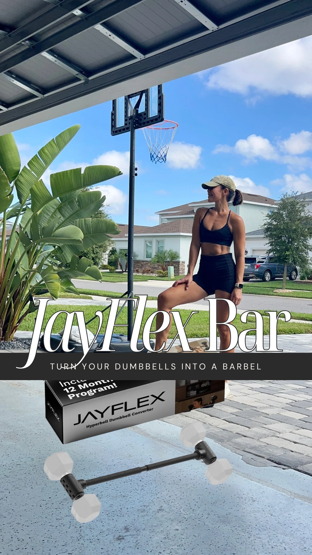 This is the Jayflex bar everyone’s been asking about—and yes, it really is that simple.

You screw your hex dumbbells onto each end, lock them in, and instantly turn two dumbbells into a barbell. No bulky setup, no extra plates, no space-hogging equipment.

I love it for  lifts I’d normally need a barbell for: back squats, front squats, lunges, rows, even chest presses on a bench. The bar itself weighs 5 lbs, and since I use 20, 25, and 30 lb dumbbells, I can easily train anywhere from 45–65 lbs depending on the combo.

If you work out at home and want heavier lifts without a full gym setup, this is one of those smart, well-designed pieces that actually earns its spot.

#LTKfitnessgoals #LTKActive #LTKselfcare