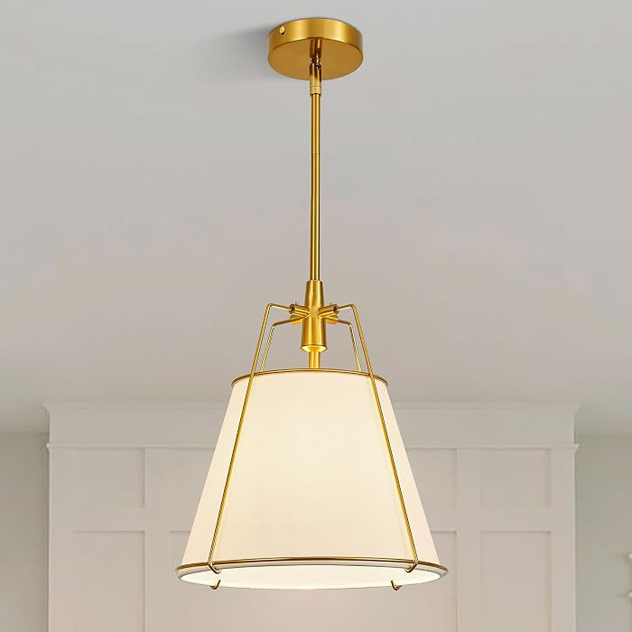 Modern Pendant Light Fixtures with 12" White Linen Fabric Shade, Adjustable Hanging Light Fixture... | Amazon (US)