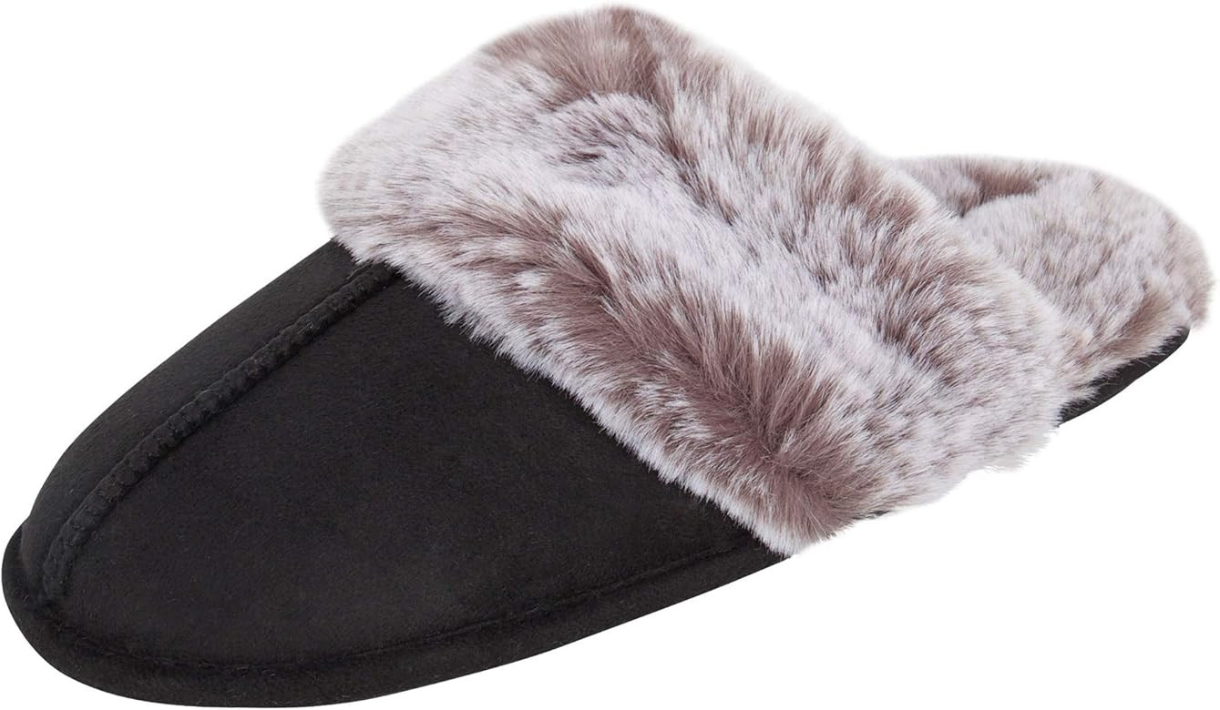 Jessica Simpson Women's Comfy Faux Fur House Slipper Scuff Memory Foam Slip on Anti-Skid Sole | Amazon (US)
