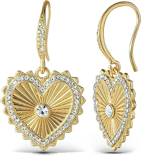 Jessica Simpson Womens Heart Drop Earrings - Gold-Tone Heart Earrings with Rhinestones | Amazon (US)