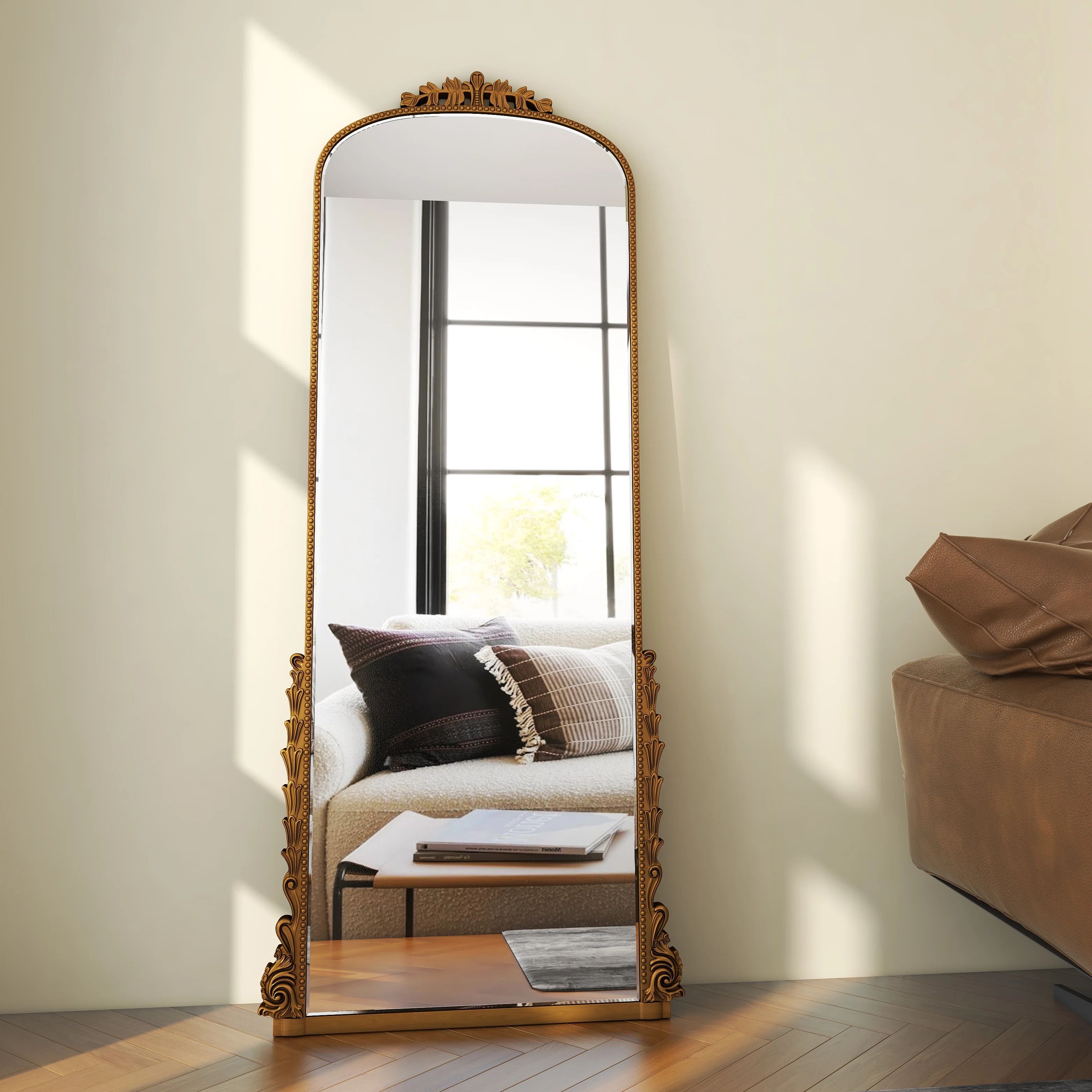 Canora Grey Rudney Arch Gold Full Length Floor Mirror Baroque Decor | Wayfair | Wayfair North America
