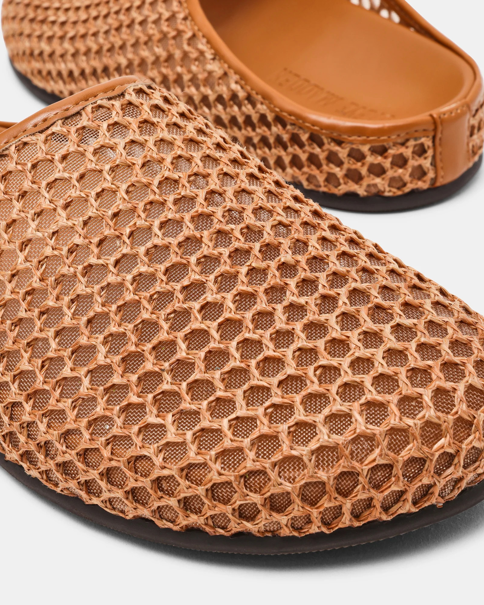 FERN Tan Raffia Mesh Mule Slip-On Round-Toe Women's Flat | Steve Madden (US)