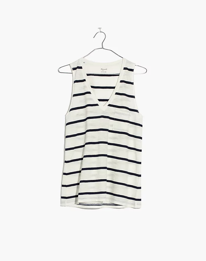 Whisper Cotton V-Neck Pocket Tank in Baker Stripe | Madewell