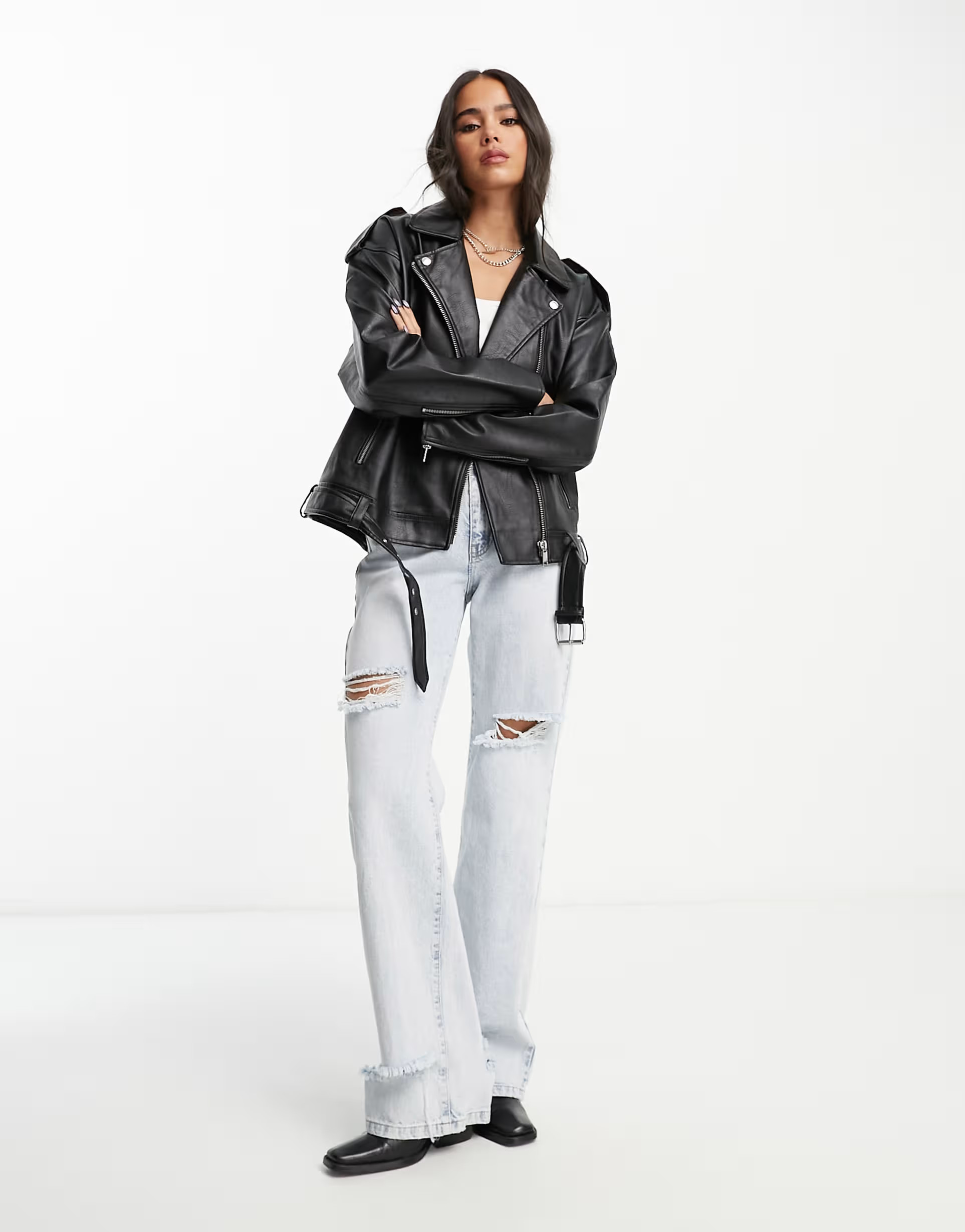 Only faux leather biker jacket in black | ASOS (Global)