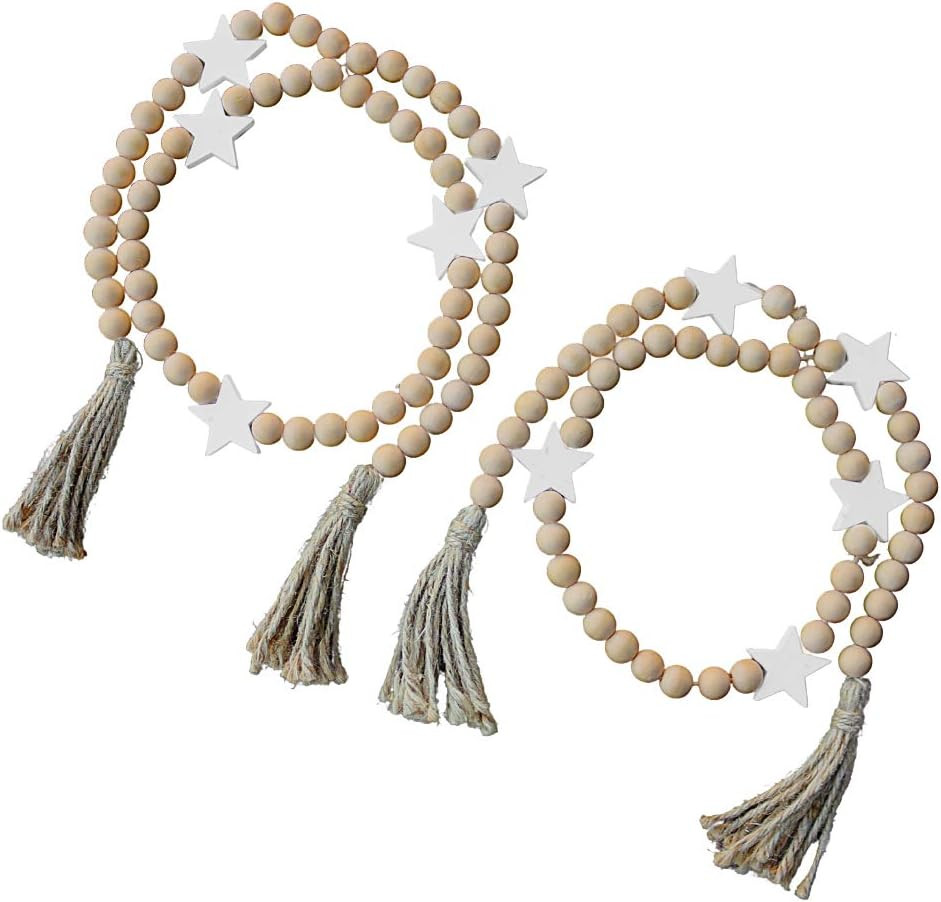 Hollie Rose Homeware Wooden Bead Garlands with Stars - Set of Two - Home Decor for Boho or Farmho... | Amazon (US)
