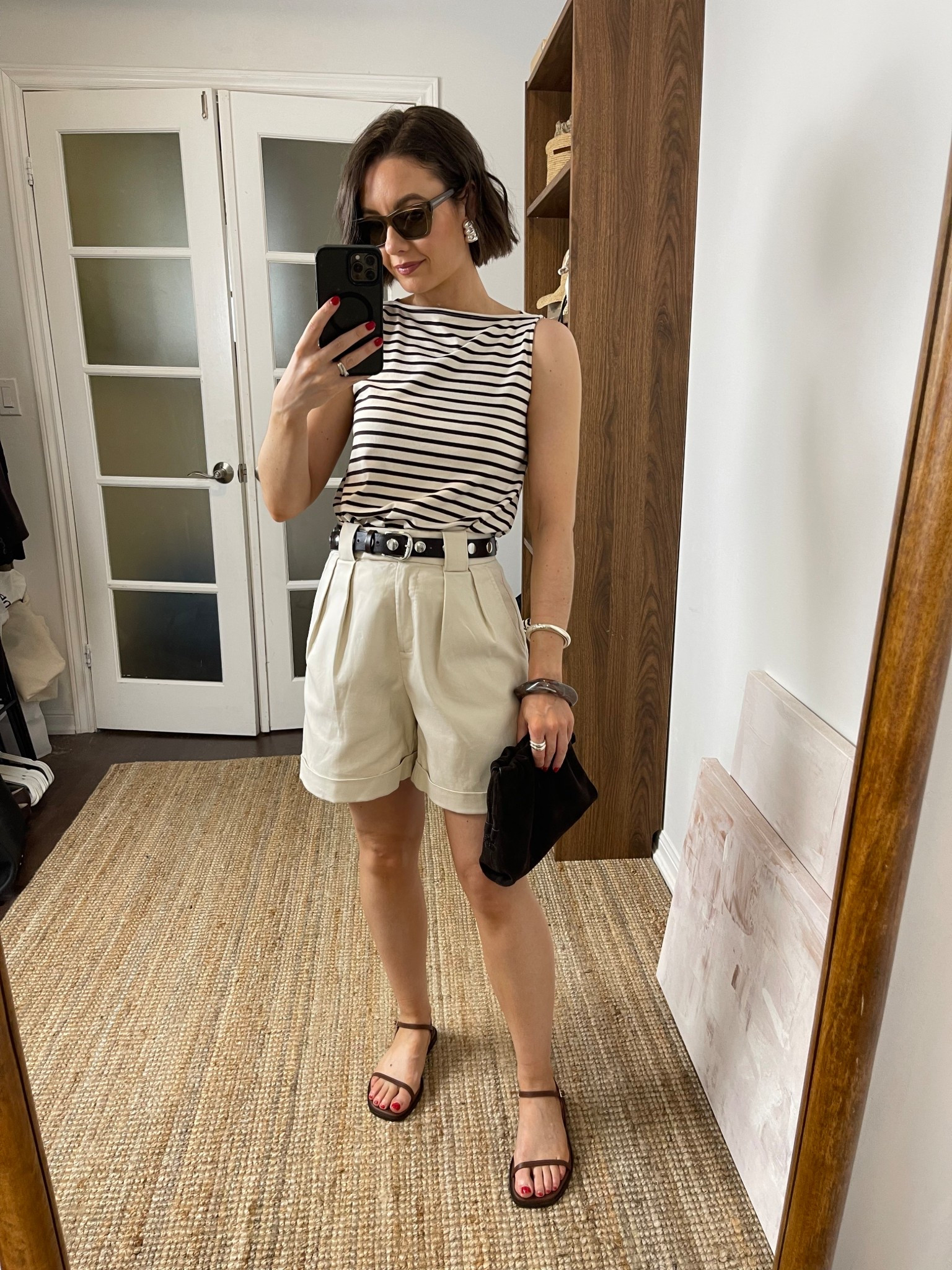 Striped top, tailored shorts, minimal sandals

#LTKFindsUnder100 #LTKStyleTip #LTKSeasonal