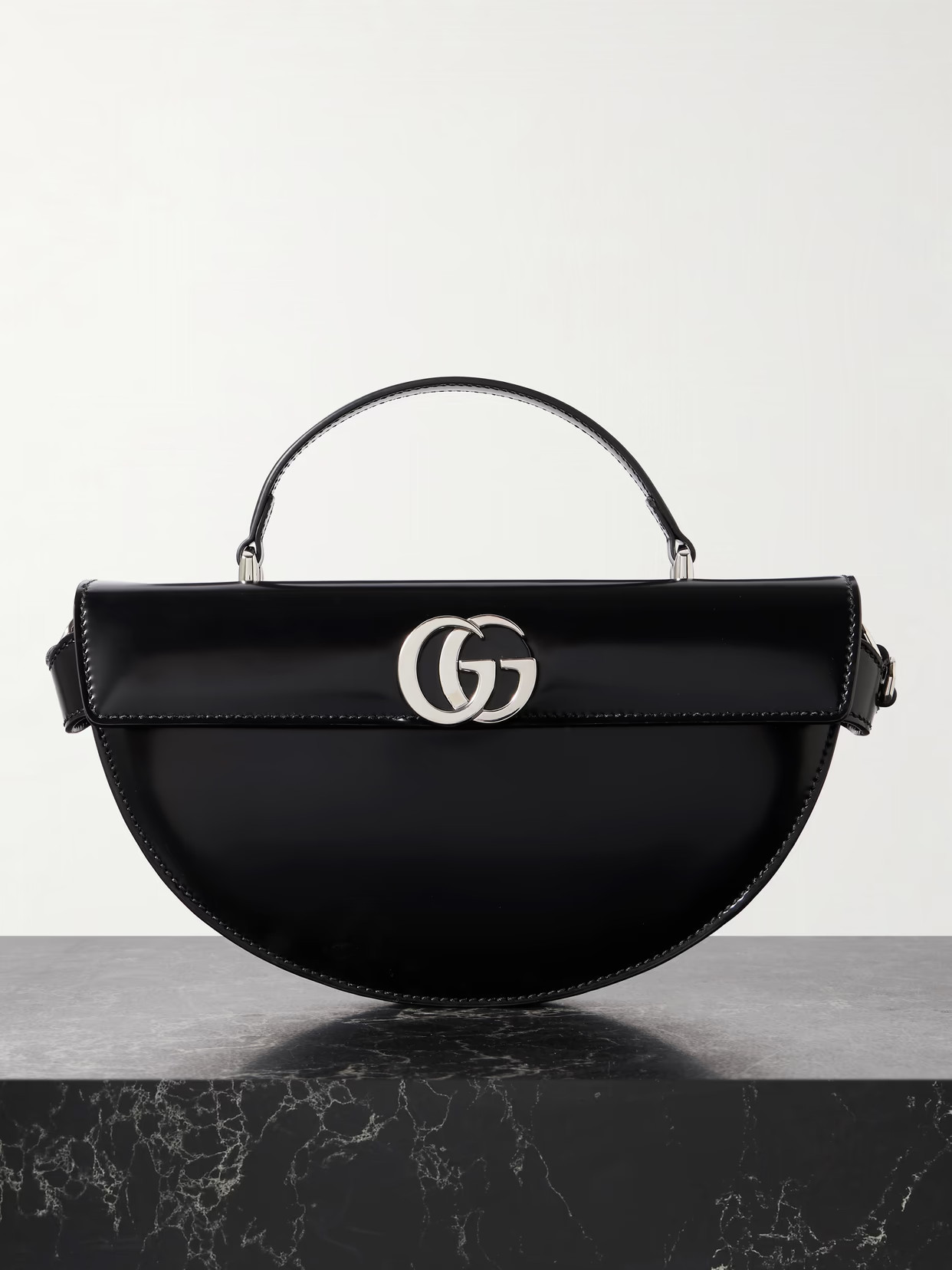Gucci - Half Moon Embellished Leather Shoulder Bag - Black | NET-A-PORTER (US)