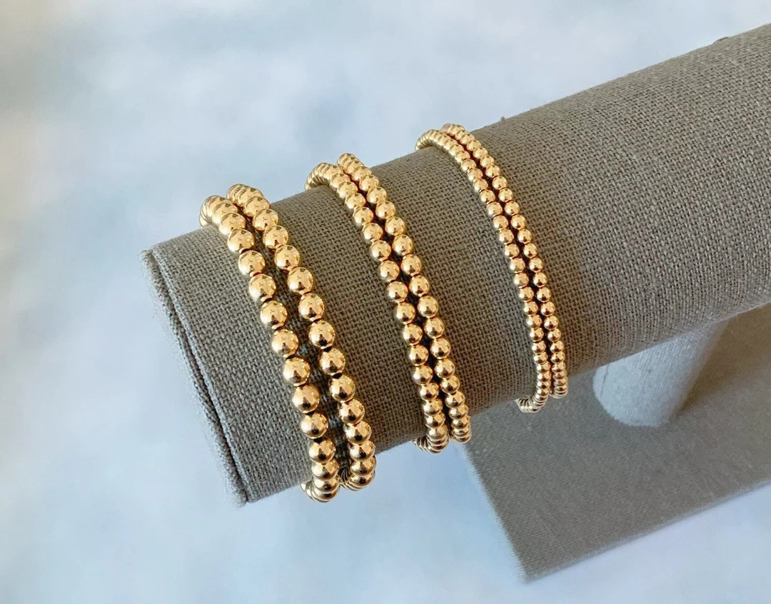 Gold Filled Bead Bracelet, 3mm 4mm 5mm 14k Gold Filled Ball Bead Bracelet, Gold Bracelets, Gold S... | Etsy (US)