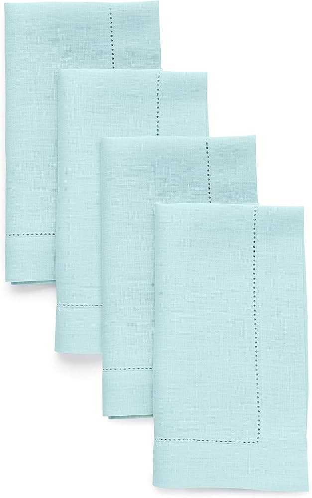 Solino Home Aqua Blue Linen Napkins Set of 4-100% Pure Linen Hemstitch Dinner Napkins 20 x 20 Inc... | Amazon (US)