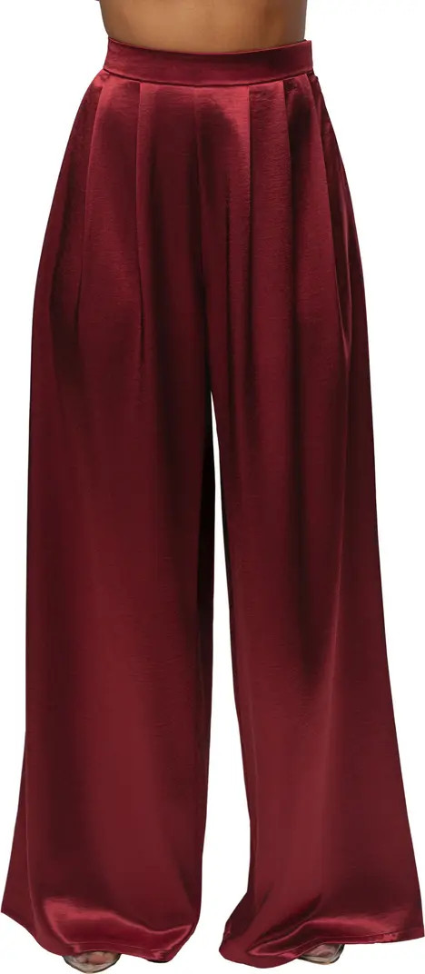 Pleated Wide Leg Satin Pants | Nordstrom