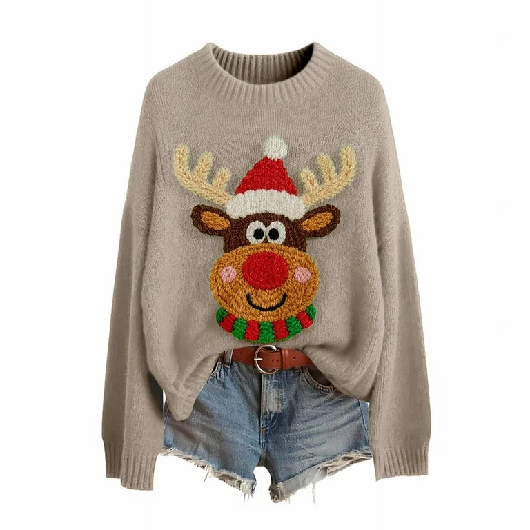 Unbranded Christmas Sweaters for Women Snowflake Reindeer Santa Holiday Sweater Ugly Xmas Tree Kn... | Walmart (US)