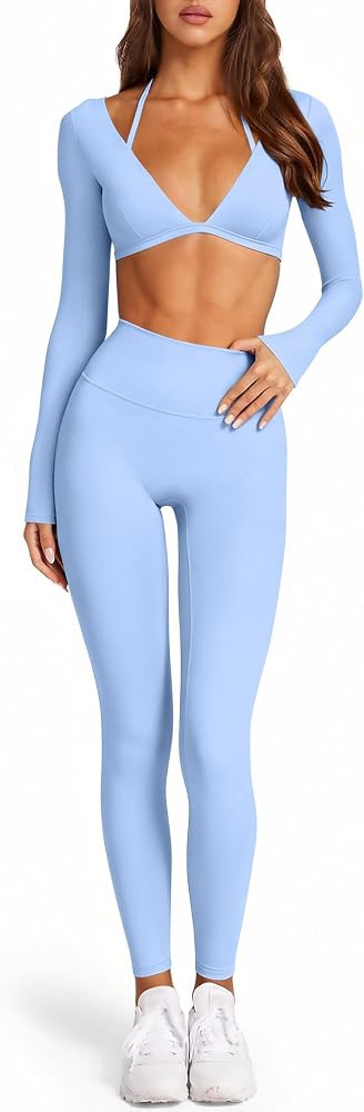 Women 2 Piece Workout Sets Padded Halter Sports Bras Yoga Leggings | Amazon (US)