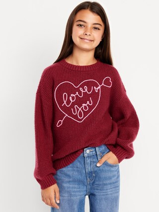 Oversized Valentine's Day Graphic Sweater for Girls | Old Navy (US)