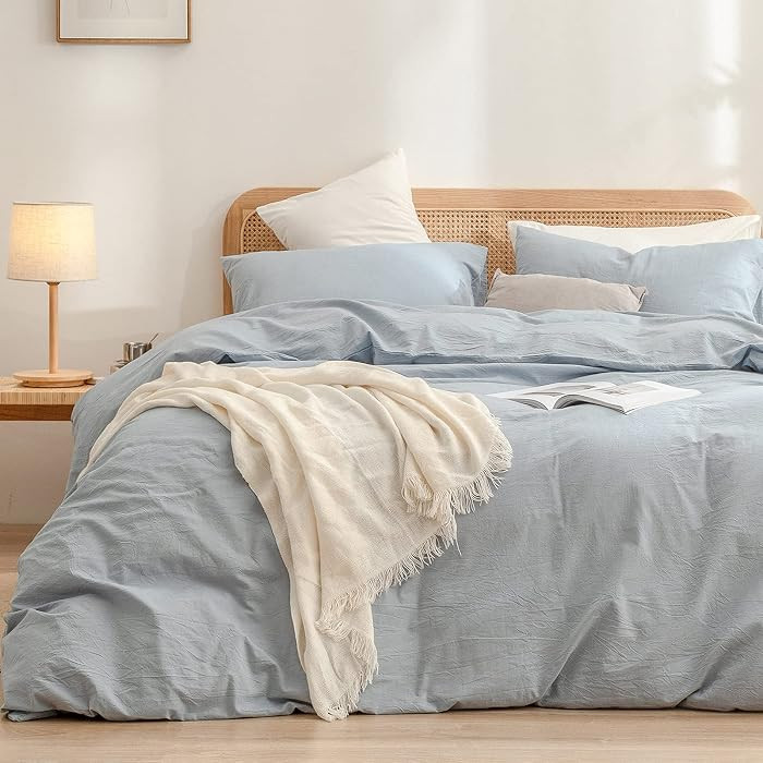 BESTOUCH Cotton Solid Duvet Cover Set Linen Feel Cornflower Blue Full | Amazon (US)