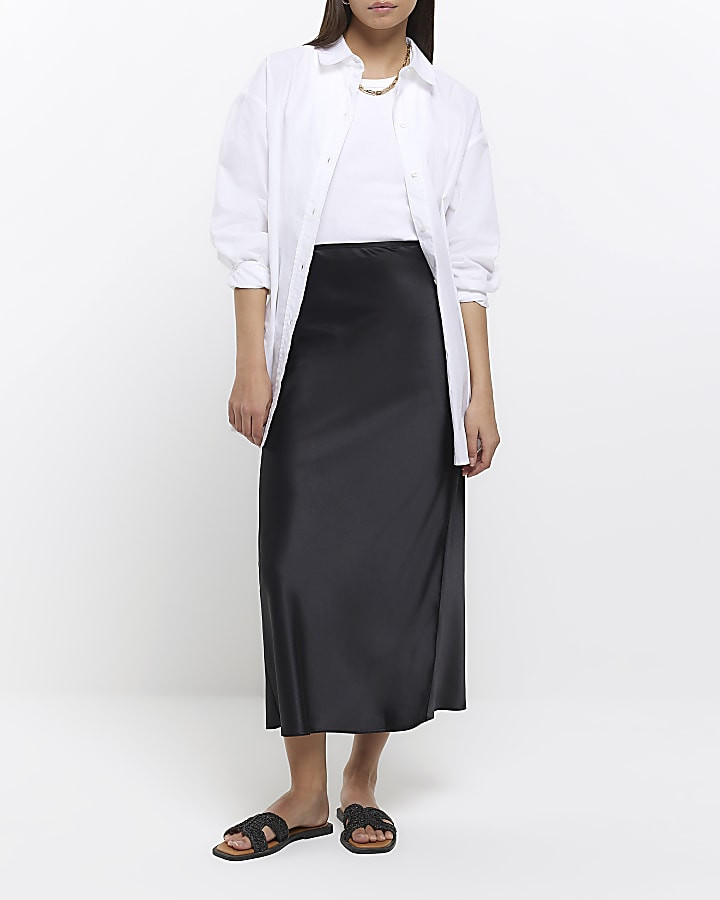 Black satin maxi skirt | River Island (UK & IE)