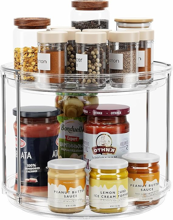 LAMU 2 Tier Lazy Susan Turntable Organizer 9.25'' Rotating Spice Rack Organization for Cabinet, K... | Amazon (US)