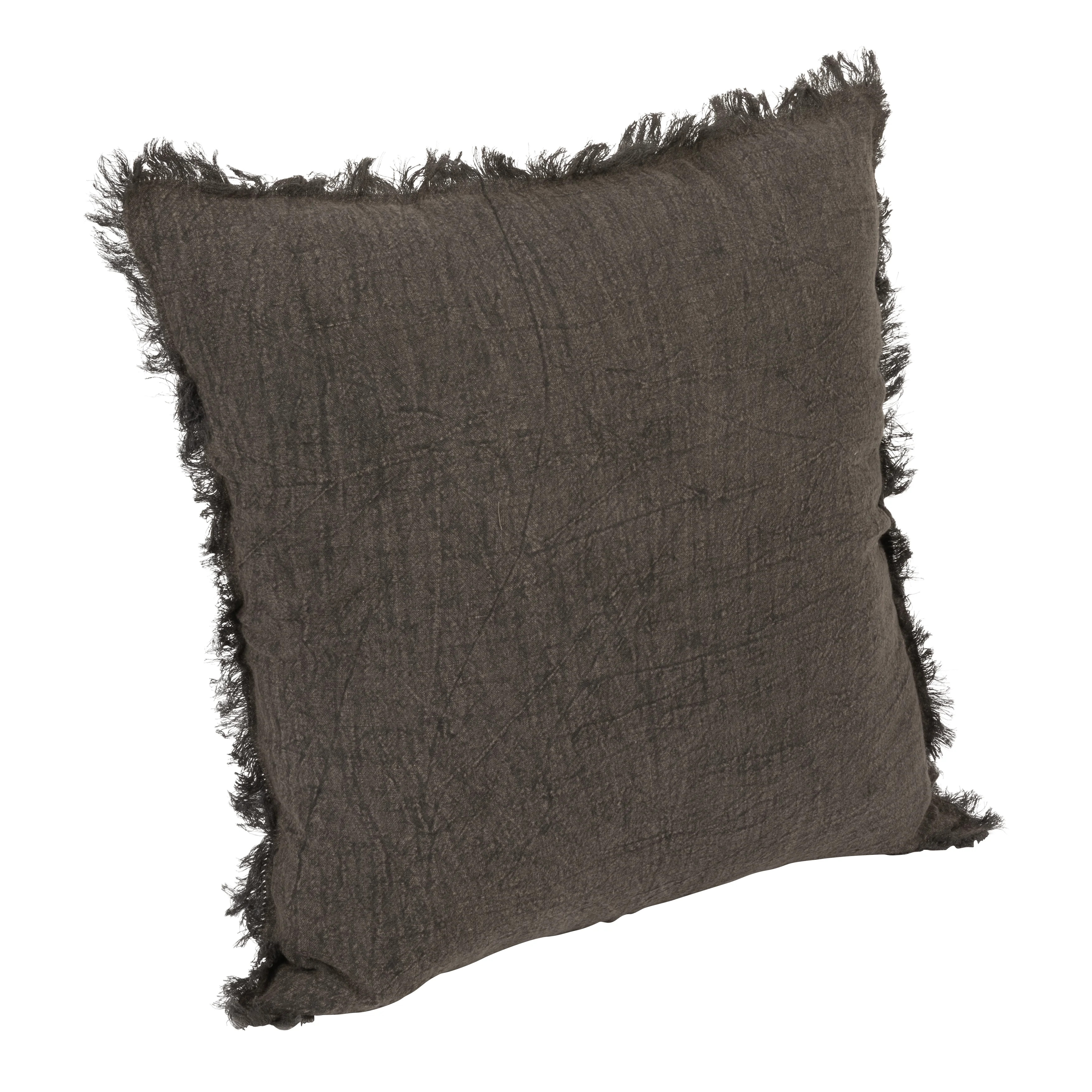 Creative Co-Op 20 Inches Square Stonewashed Linen Pillow with Fringe, Charcoal | Walmart (US)