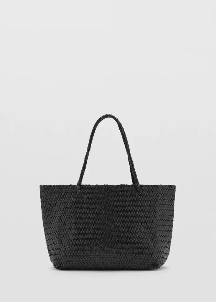 Braided leather shopper bag - Women | MANGO United Kingdom | MANGO (UK)