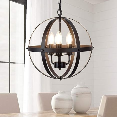 DLLT Vintage Pendant Hanging Light, Flush Mount Ceiling Chandelier Lamp with Metal Spherical Shad... | Amazon (US)