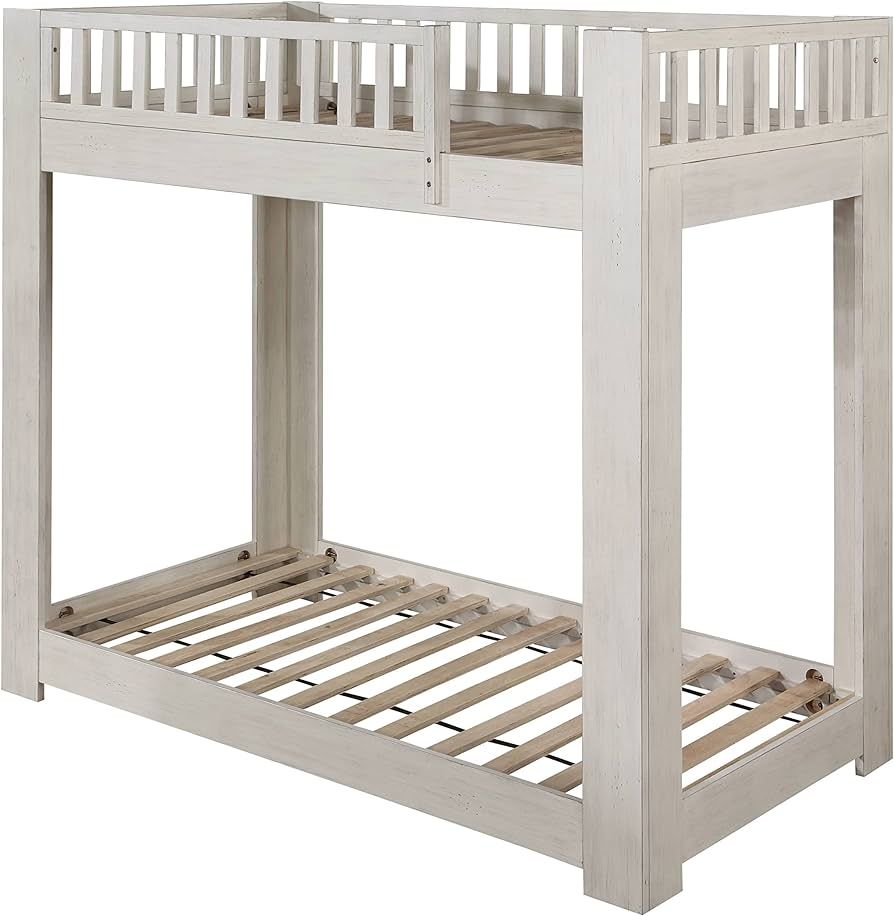 Acme Cedro Twin Over Twin Bunk Bed with Wood Ladder in Weathered White | Amazon (US)