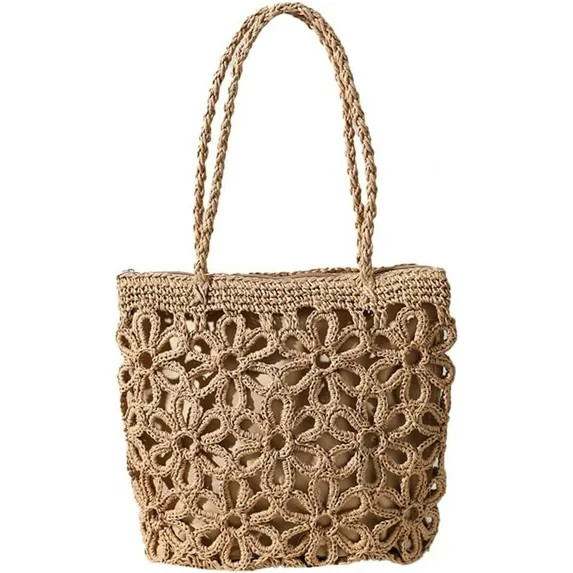 CoCoMangos Straw Woven Handbags for Women Hollow Shoulder Bag Large Flower Tote Purse Designer To... | Walmart (US)