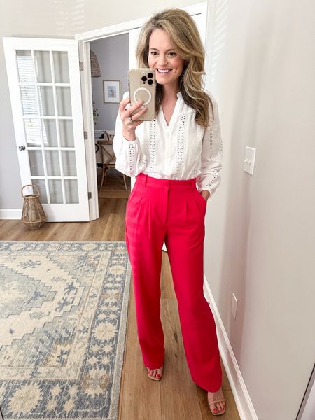 #walmartpartner @walmartfashion does it again! These dress pants have the best fit and I love the color! If you are between sizes, I would suggest sizing down  Paired with a pretty eyelet top. @walmart 

Wearing the size 0 pants and XS top 

#LTKstyletip #LTKfindsunder50 #LTKworkwear