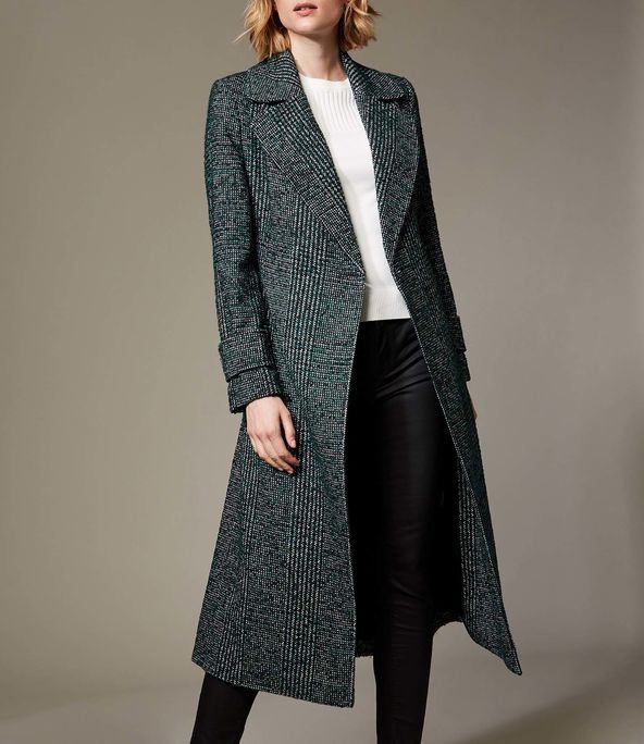 Longline Checked Coat | Karen Millen UK