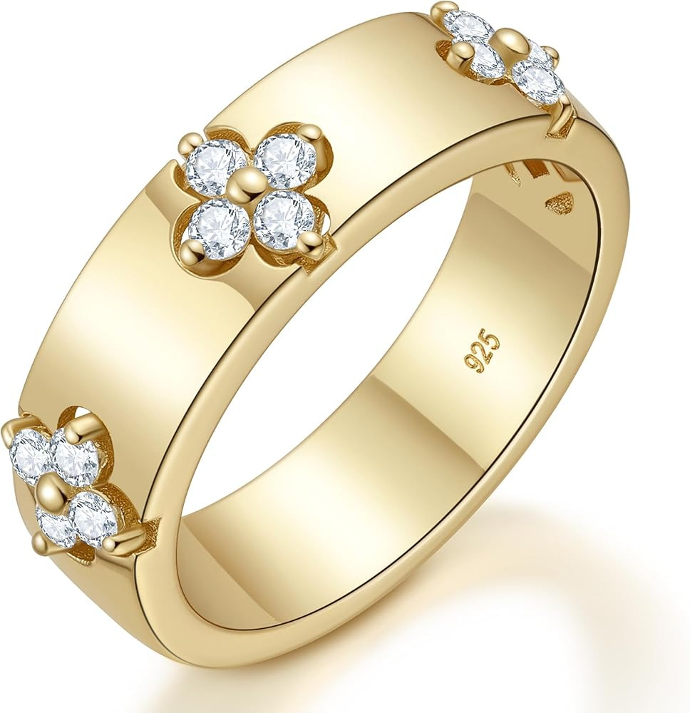 Premium Clover Rings for Lucky Women with Lab-Grown Moissanite|Lab-Grown Emerald|14K Gold Plated ... | Amazon (US)