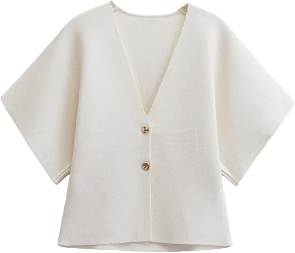 Womens Short Sleeve Cardigans Lightweight V Neck Button Down Crop Knit Sweater Tops | Amazon (US)